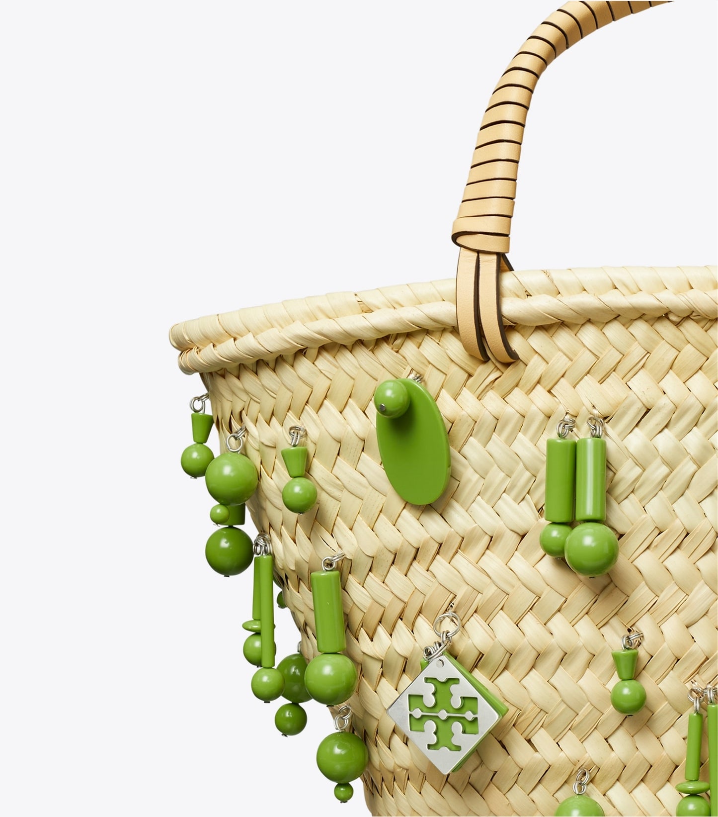 Tory Burch Small Raffia Embroidered Tote - Wild Leaves