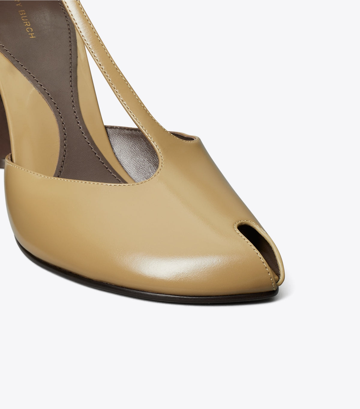 Tory Burch Peep-Toe T-Strap Heeled Sandal - Warm Nutmeg