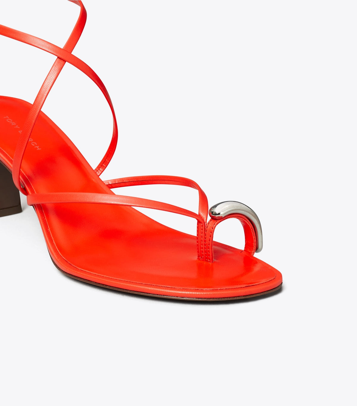 Tory Burch Pierced Multi-Strap Heeled Sandal - Blazing Red / Silver