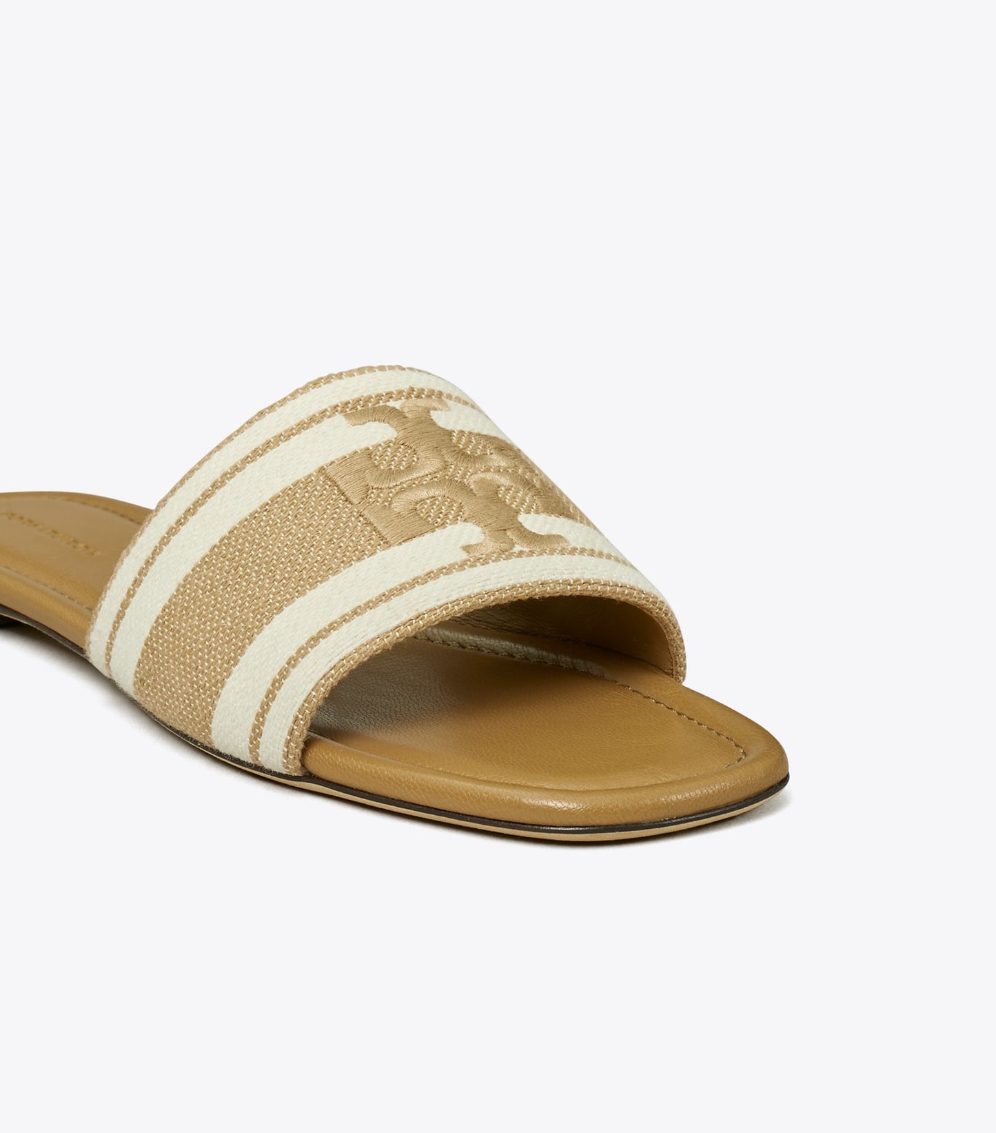 Tory Burch Double T Jacquard Slide - Cammello / Ash White