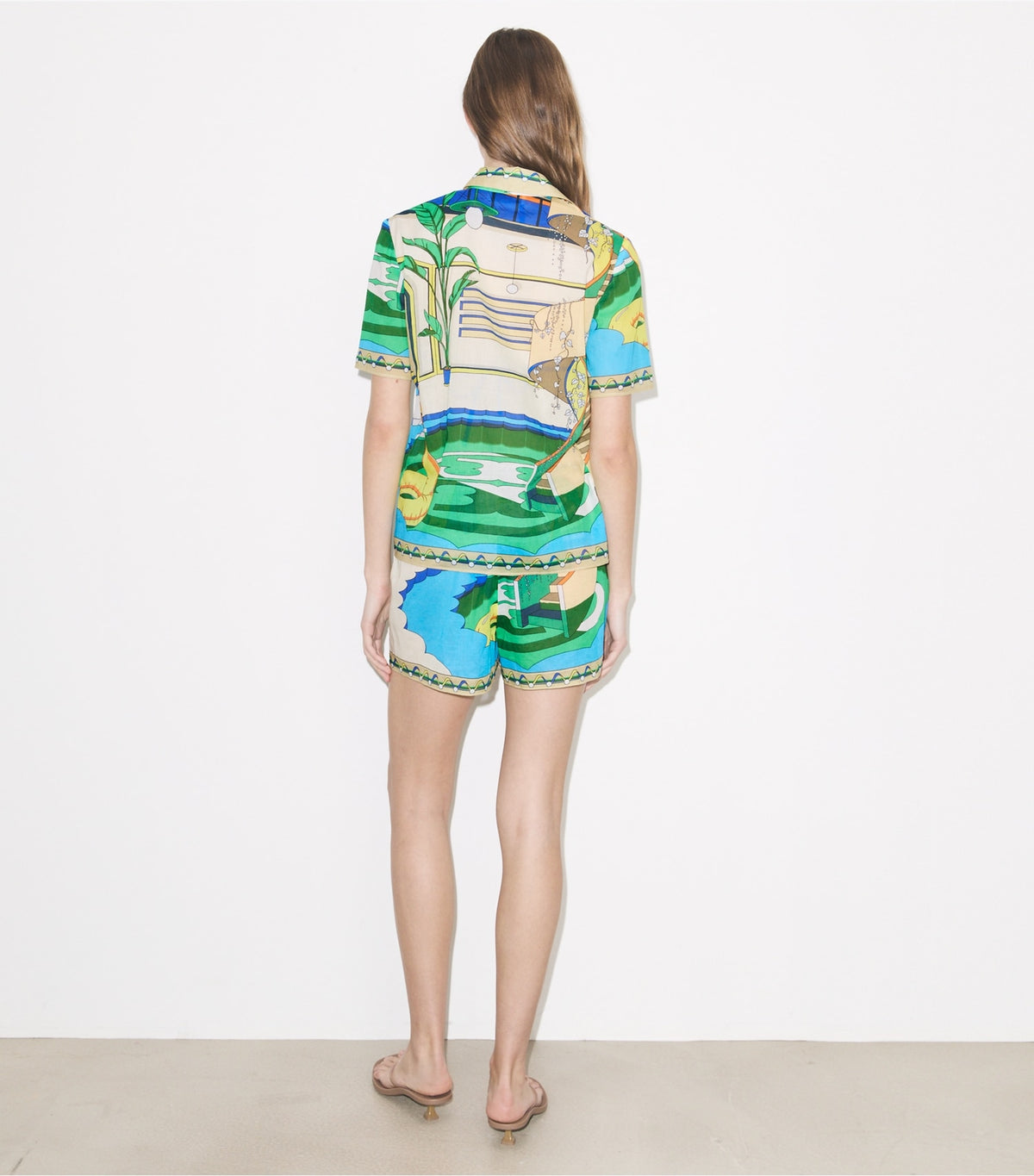 Tory Burch Printed Camp Shirt - The Pool Blue