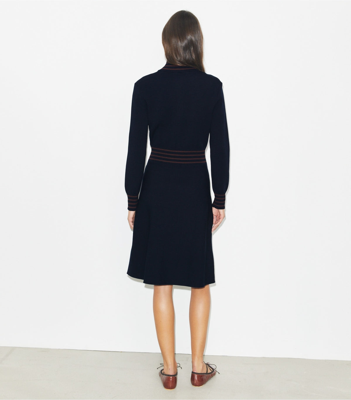 Tory Burch A-Line Turtleneck Zip Dress - Medium Navy / Dark Sangria