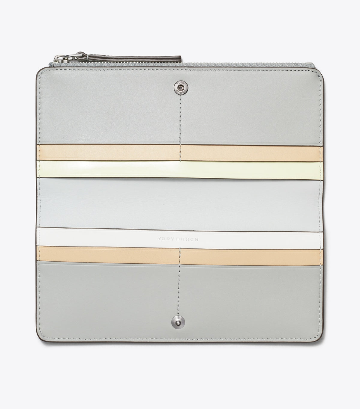 Tory Burch Robinson Pebbled Zip Slim Wallet - Light Granite