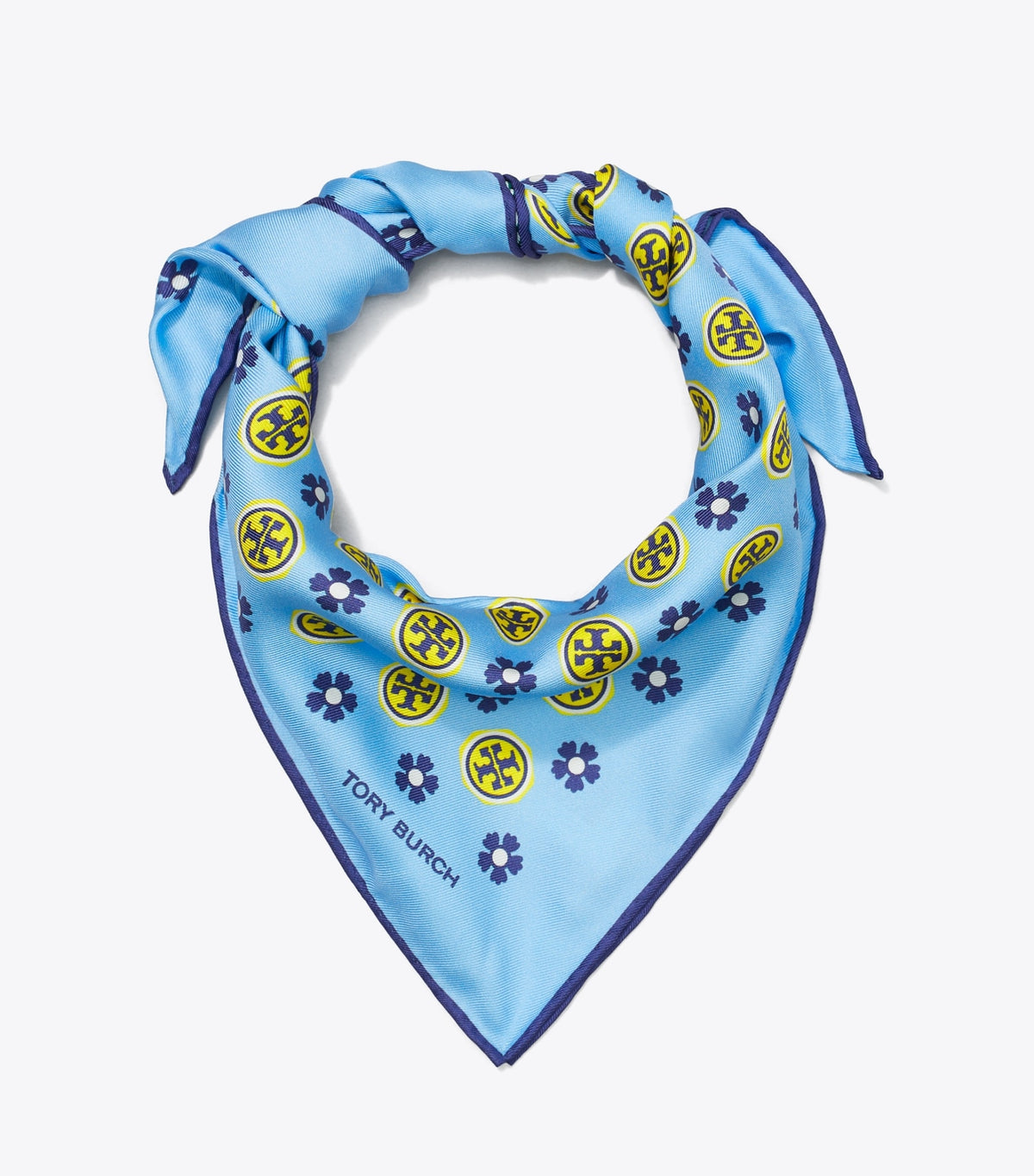 Tory Burch Floral Logo Triangle Scarf - Light Blue Floral Logo