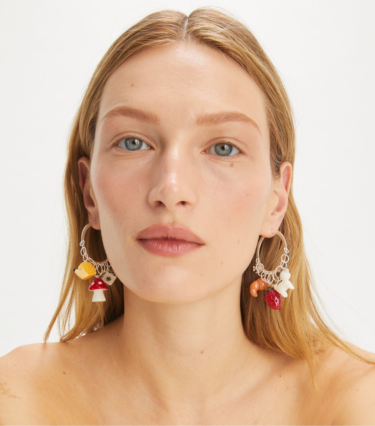 Tory Burch Curiosity Charm Hoop Earrings - Light Silver / Multi