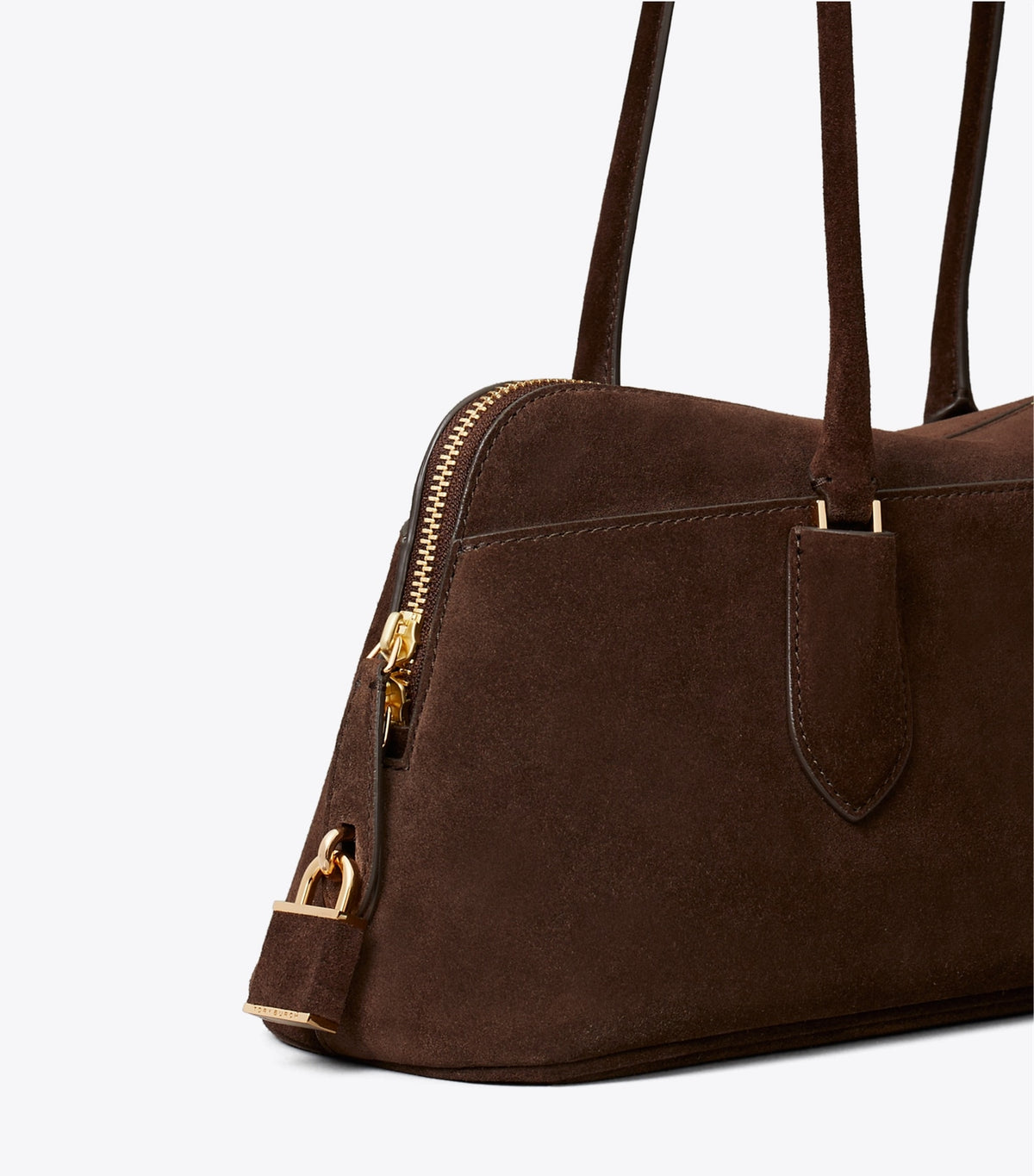 Tory Burch Lock Suede East-West Satchel - Dark Cocoa