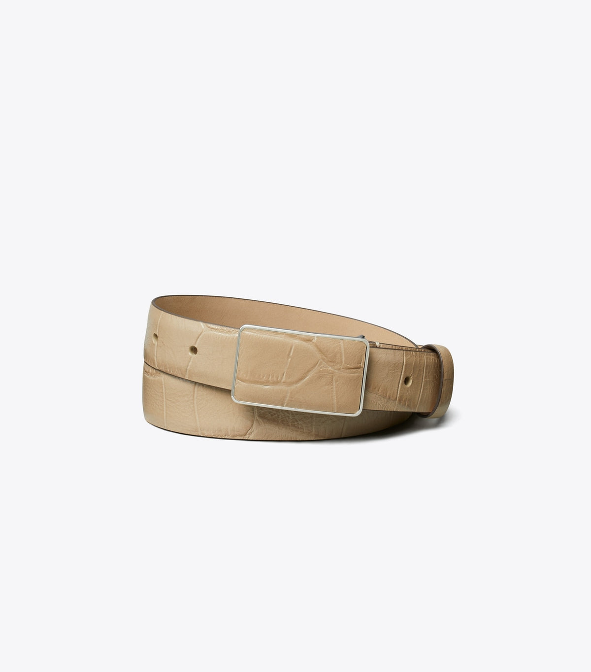 Tory Burch Plate Croc-Embossed Belt - Ginger Leaf/Silver