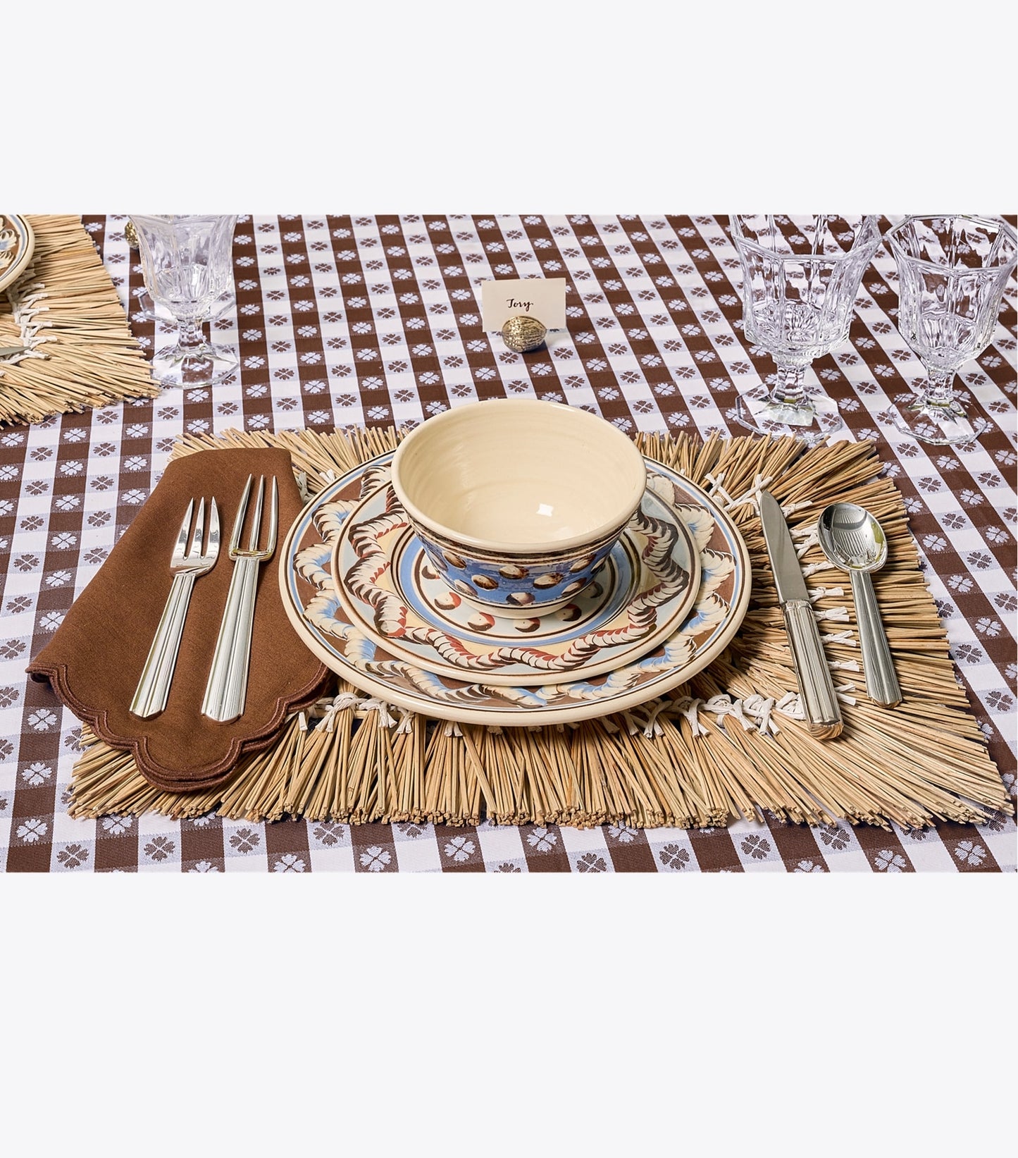Tory Burch Gingham Tablecloth, 120\ - Brown