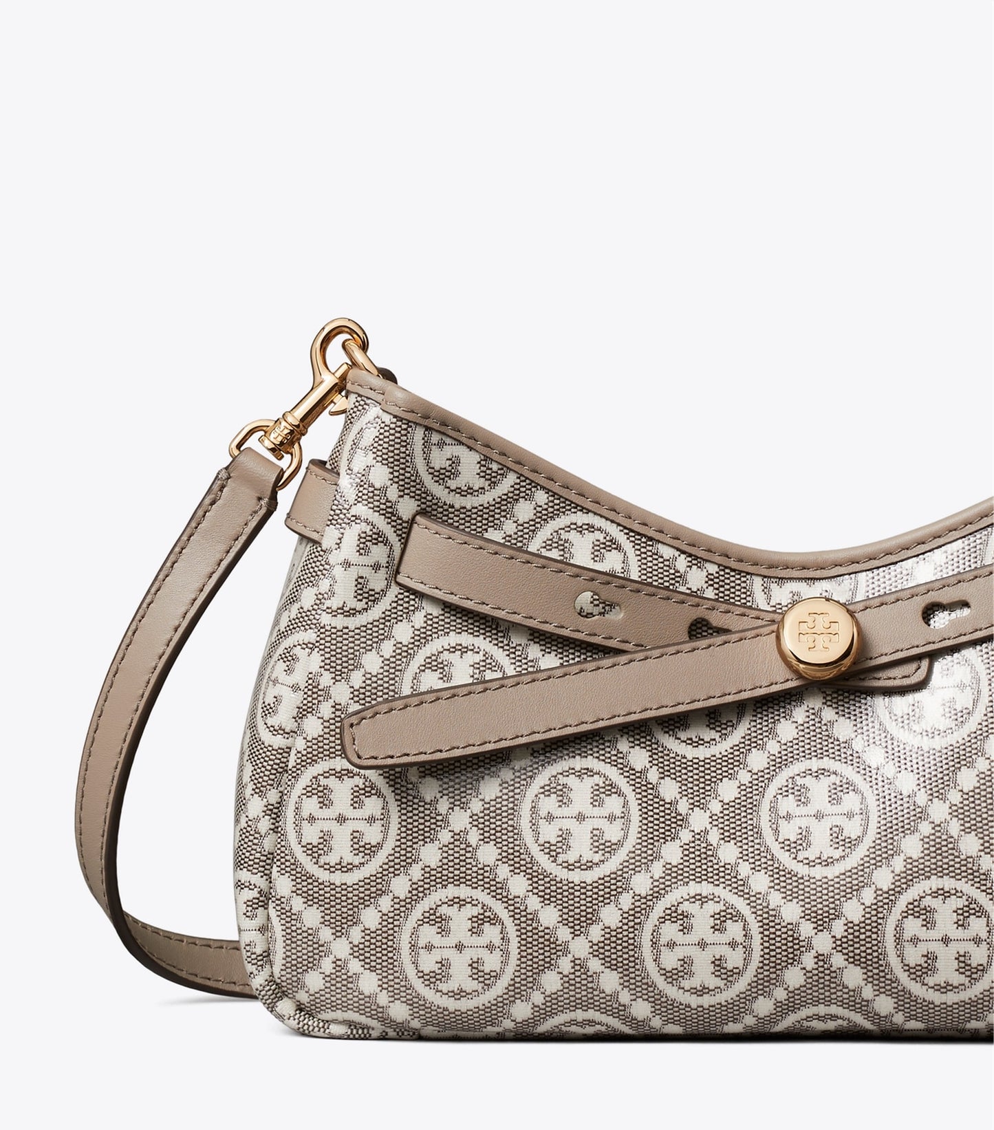 Tory Burch T Monogram Coated Jacquard Romy Zip-Top Crossbody Bag - Charcoal