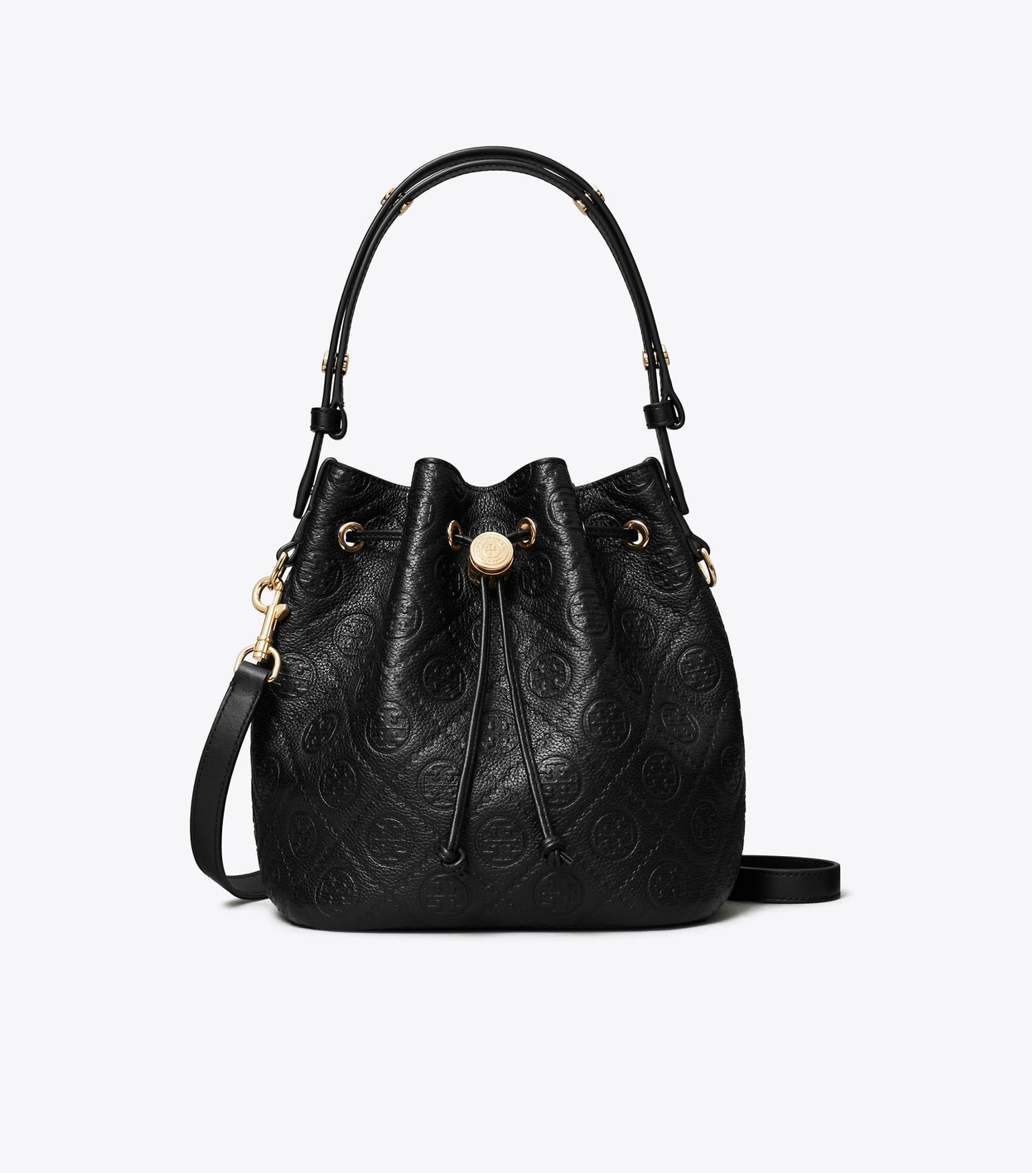Tory Burch T Monogram Pebbled Bucket Bag - Black