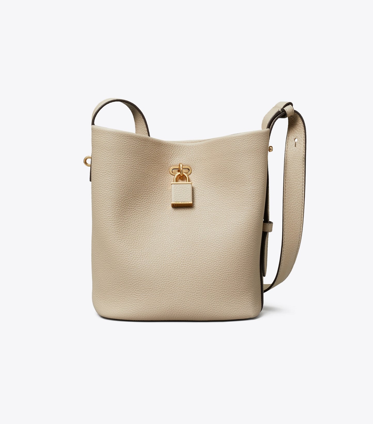 Tory Burch Medium Lock Slim Bucket Bag - Light Stone