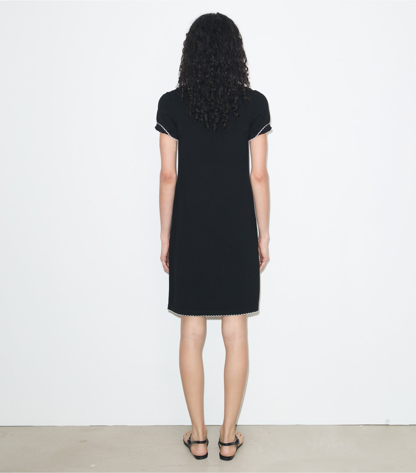 Tory Burch Wool Scalloped Polo Dress - Black / New Ivory