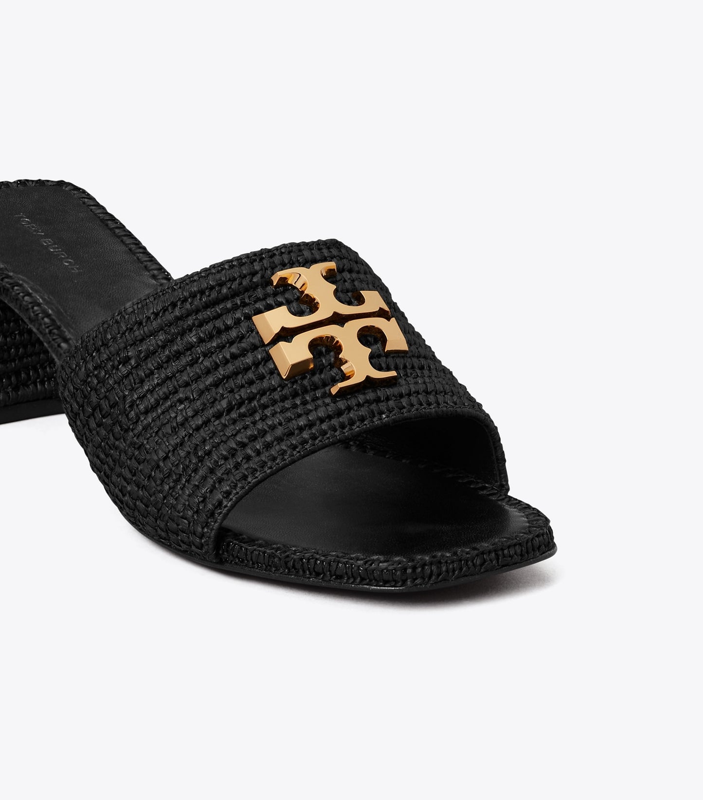 Tory Burch Eleanor Raffia Heeled Sandal - Black / Gold