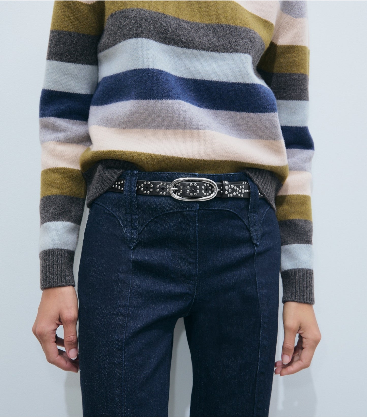 Tory Burch Pierced Studded Belt - Black/Silver