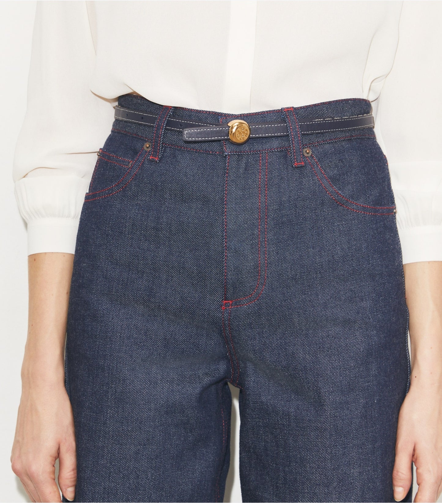 Tory Burch Romy Reversible Belt - Tory Navy/Gold