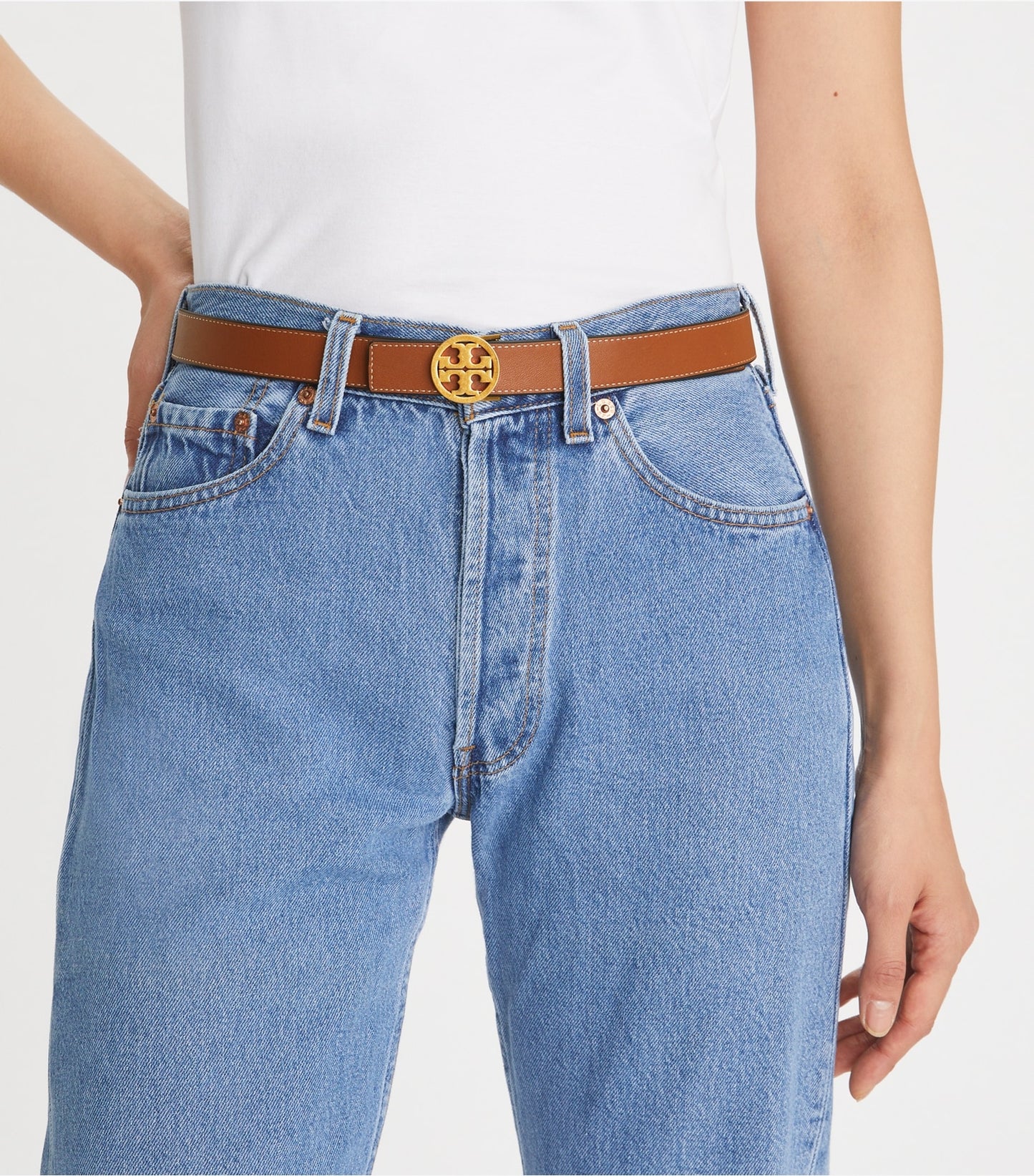 Tory Burch 1" MILLER REVERSIBLE BELT - Black / Classic Cuoio / Gold
