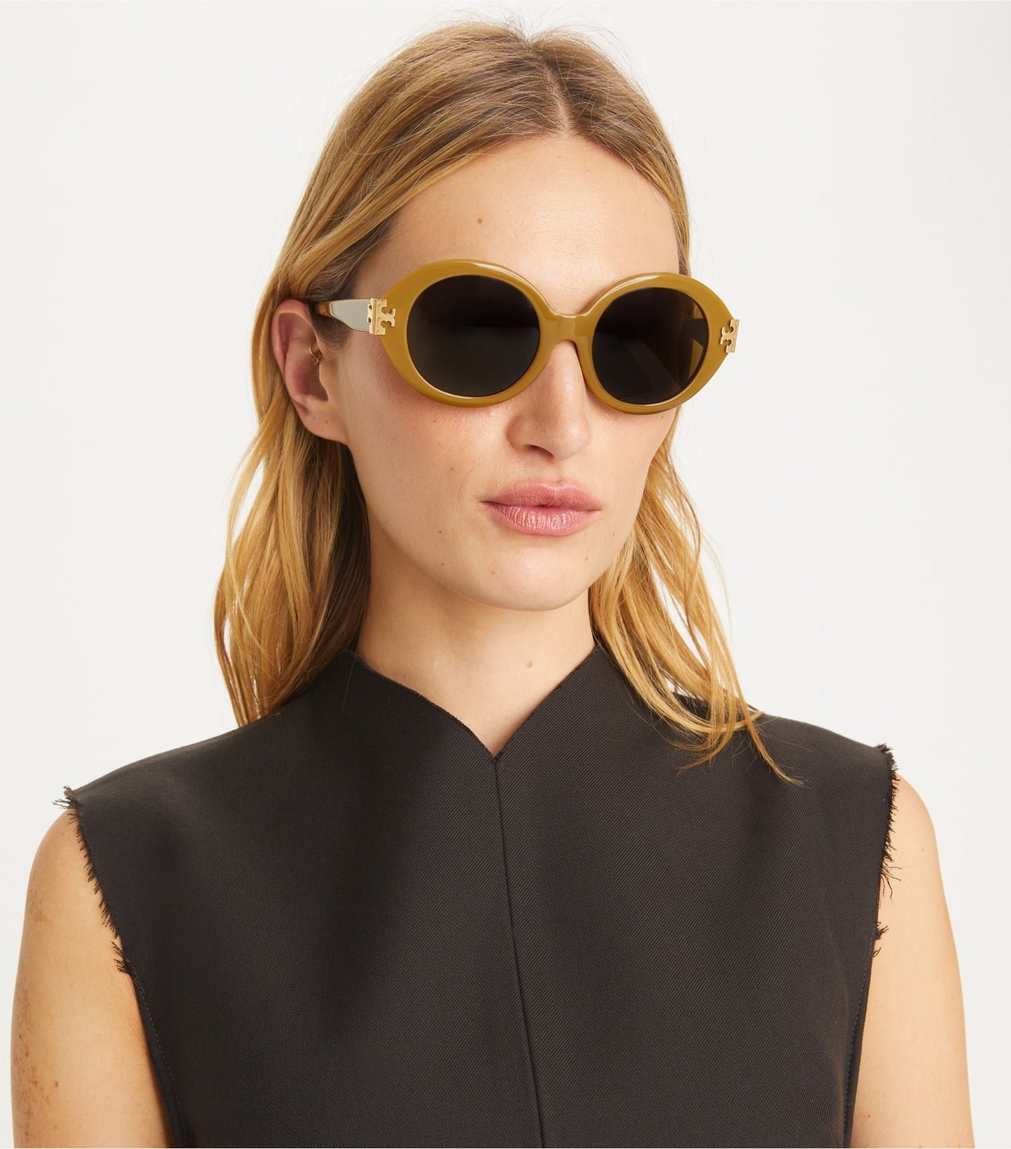 Tory Burch Eleanor Oval Sunglasses - Black/Ivory/Dark Grey Solid