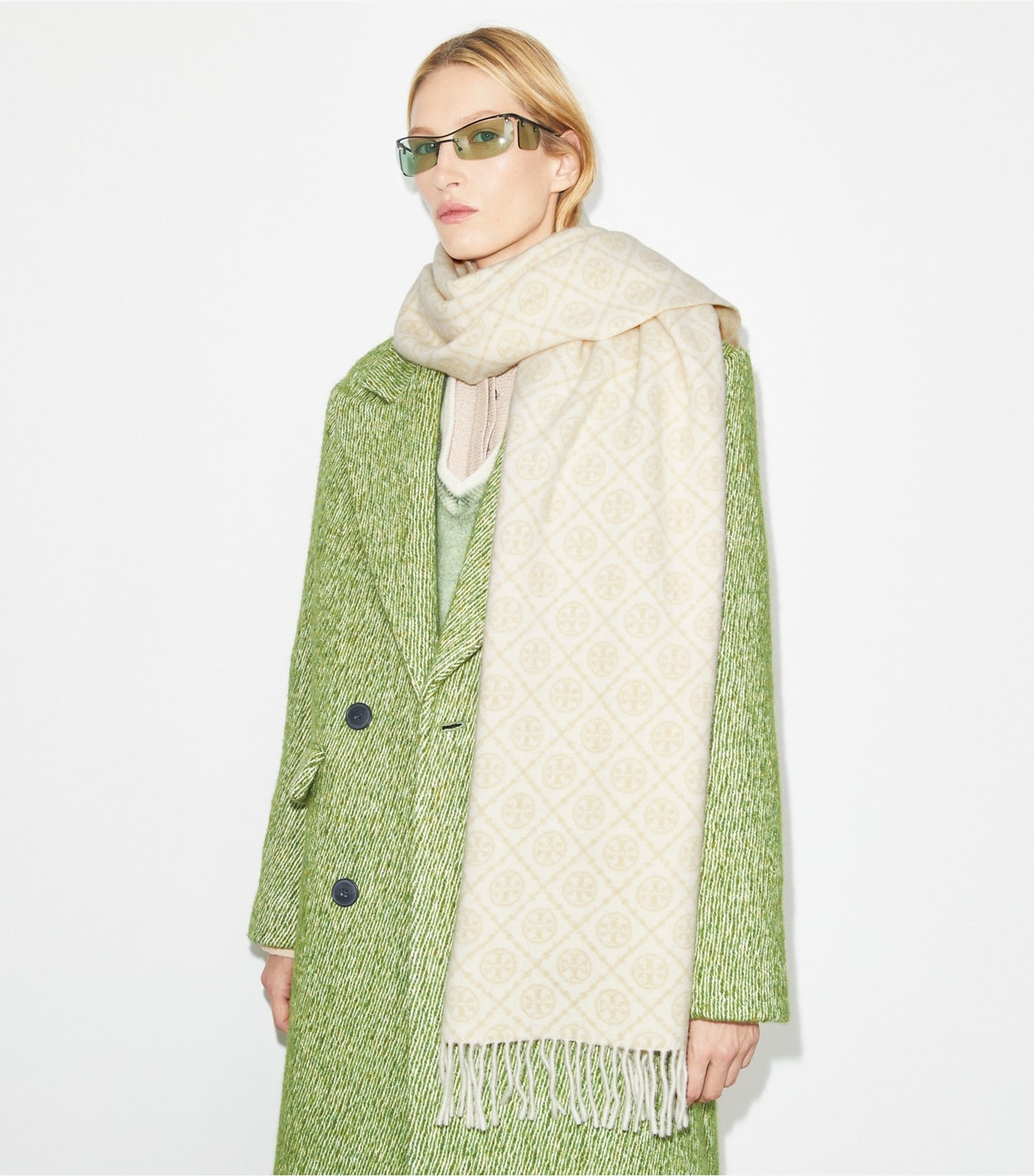 Tory Burch T Monogram Oblong Scarf - Ivory