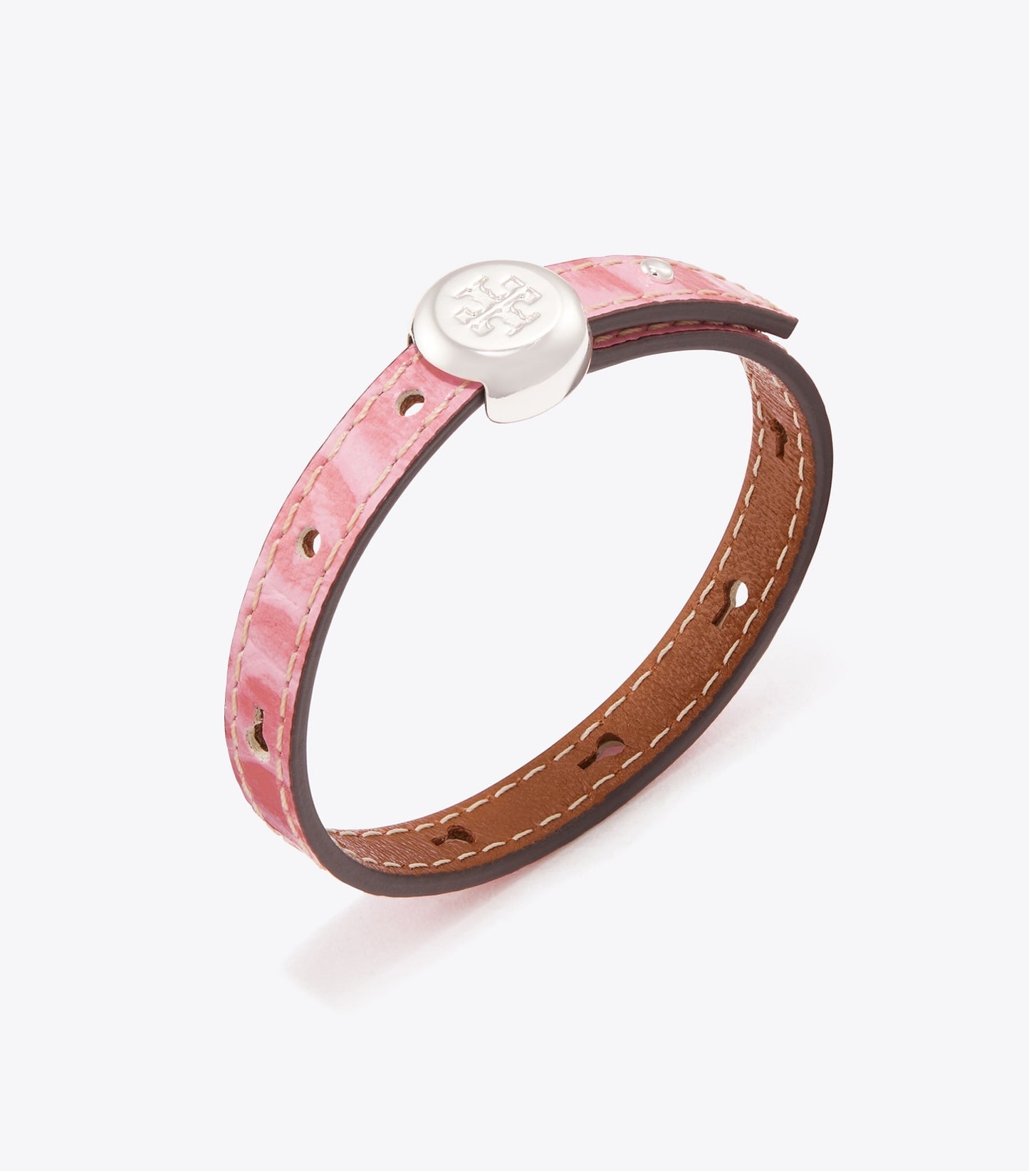 Tory Burch Icon Leather Bracelet - Light Silver / Rose Sunset