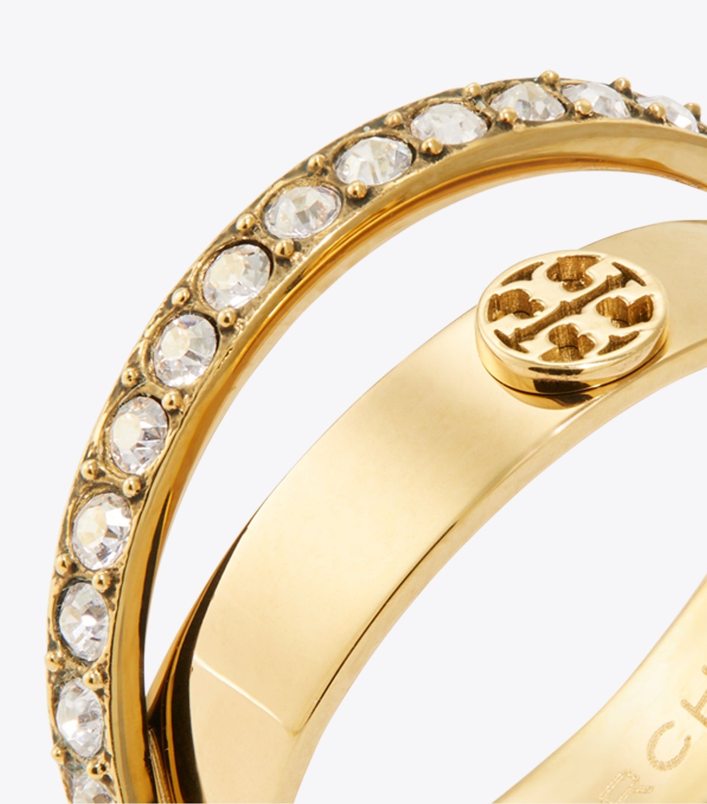Tory Burch Icon Pavé Double Ring - Tory Gold / Crystal