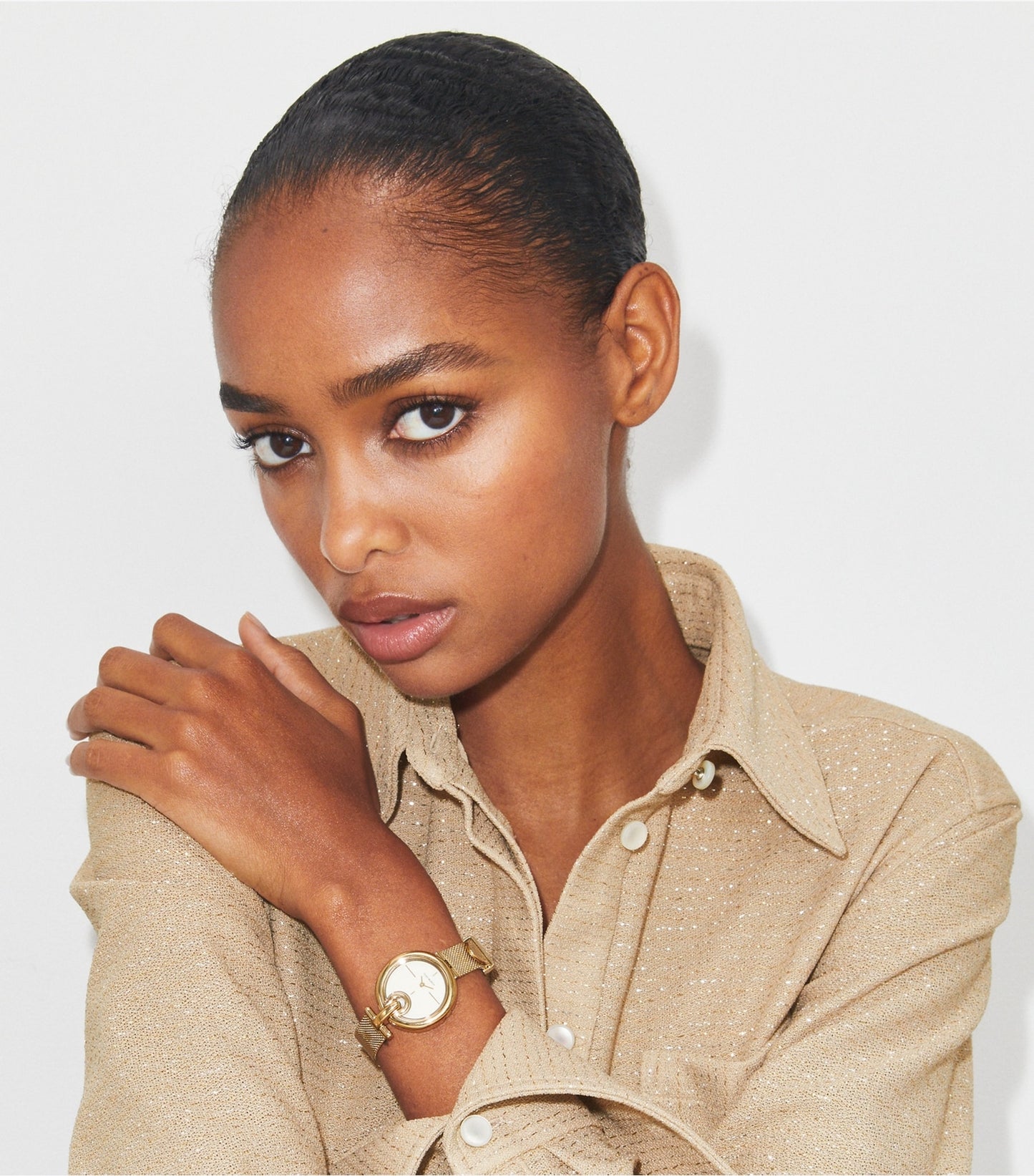 Tory Burch Small Pierced Watch - Ivory/Gold