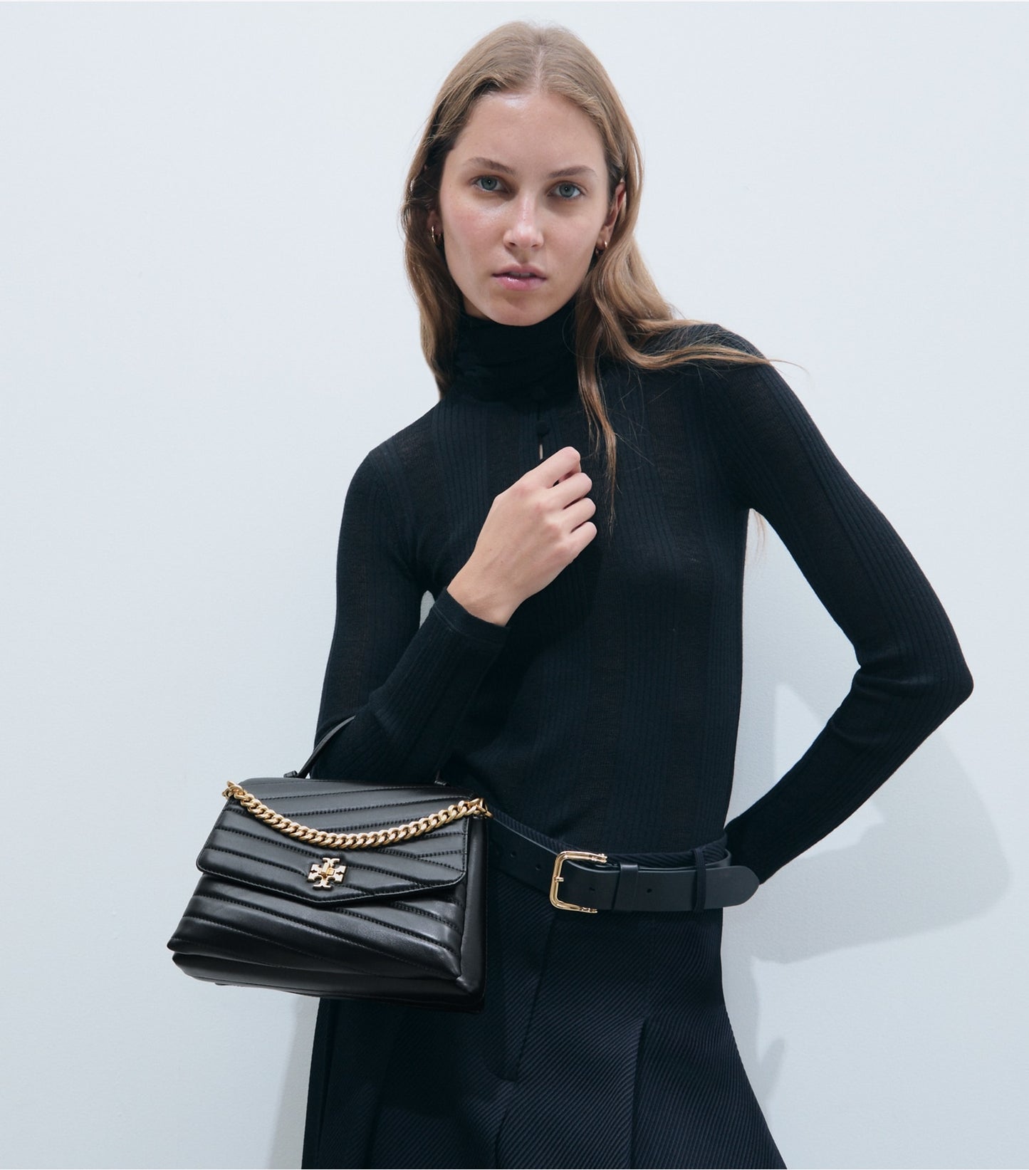 Tory Burch Kira Chevron Top-Handle Satchel - Black