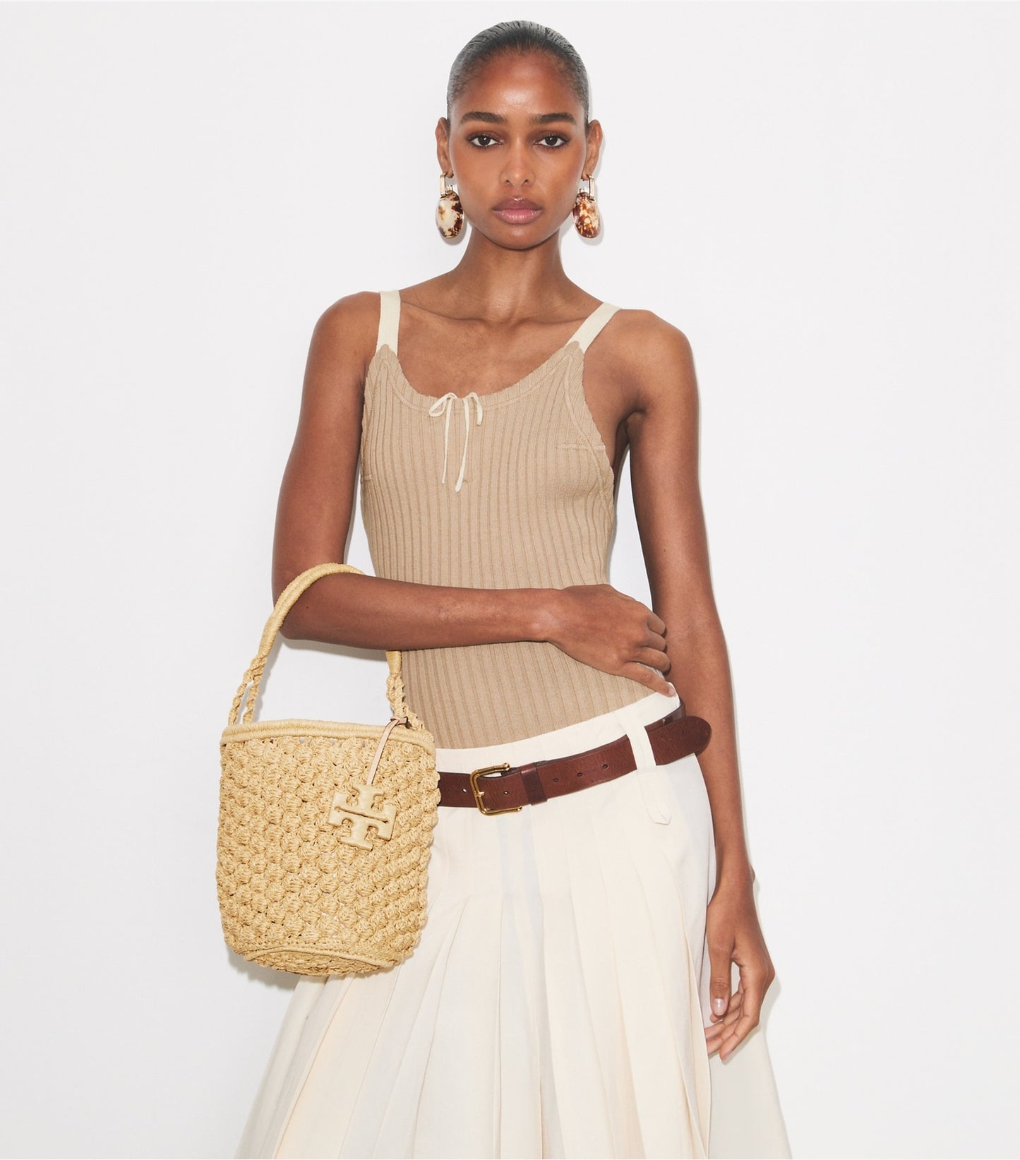 Tory Burch Ella Hand-Crocheted Popcorn Bucket Bag - Natural