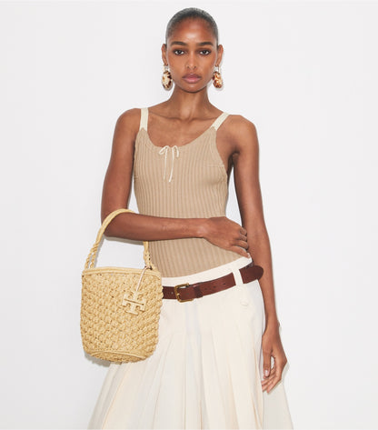 Tory Burch Ella Hand-Crocheted Popcorn Bucket Bag - Natural