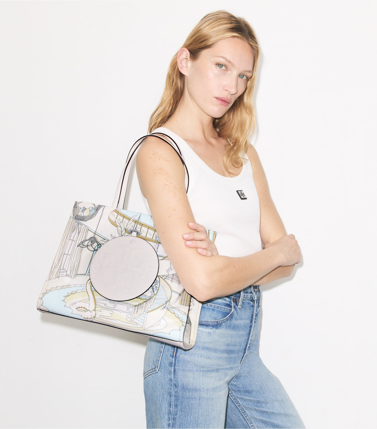 Tory Burch Small Ella Printed Tote - The Pool Beige
