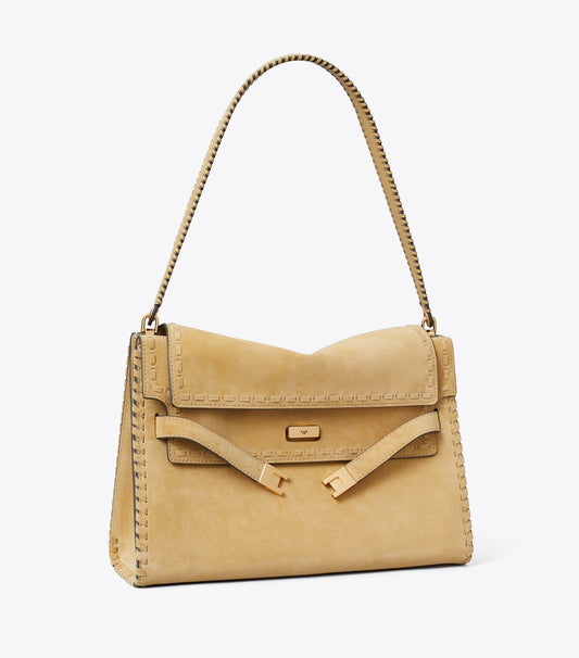 Tory Burch Large Lee Radziwill Suede Shoulder Bag - Butter