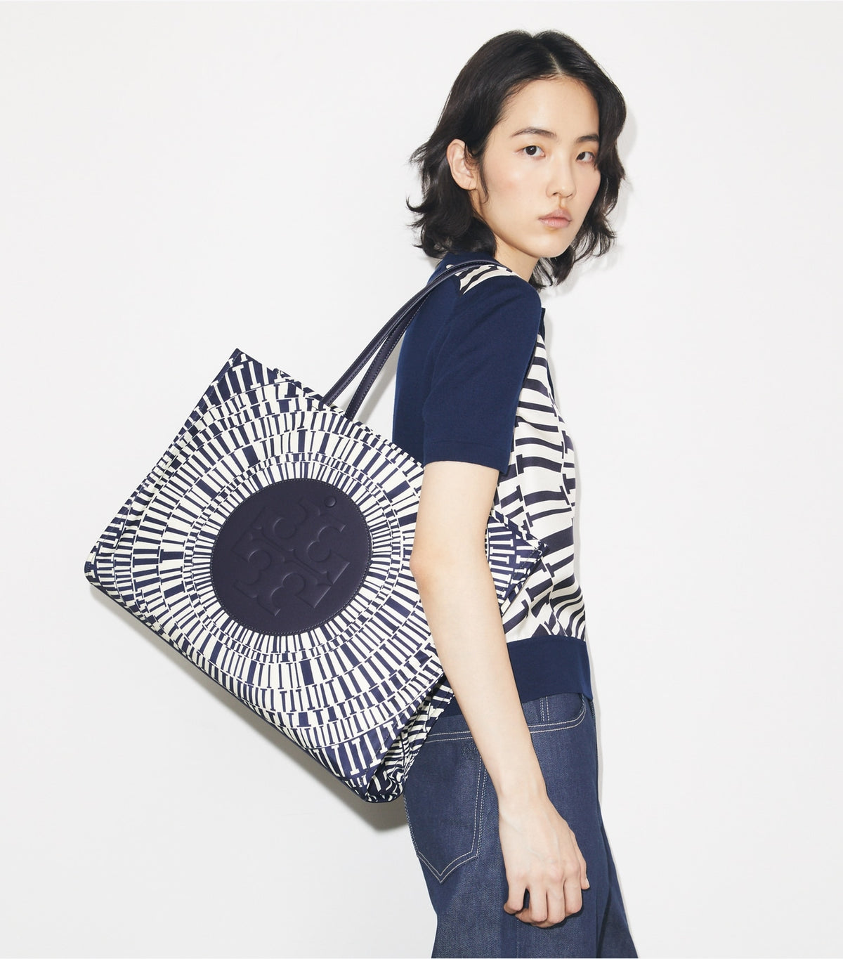 Tory Burch Ella Printed Tote - Navy Circle