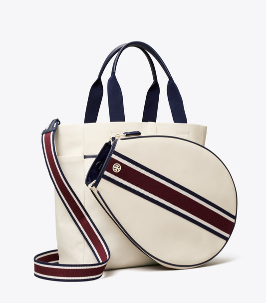 Tory Burch Striped Tennis Tote - Ivory Pearl / Winetasting