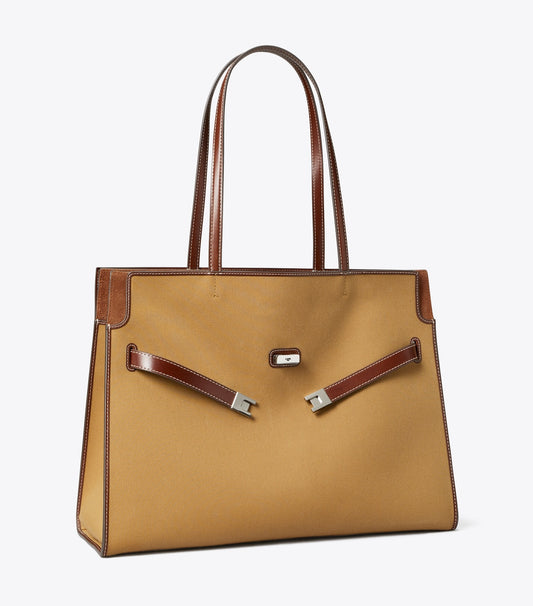 Tory Burch Lee Radziwill Canvas Tote - Khaki