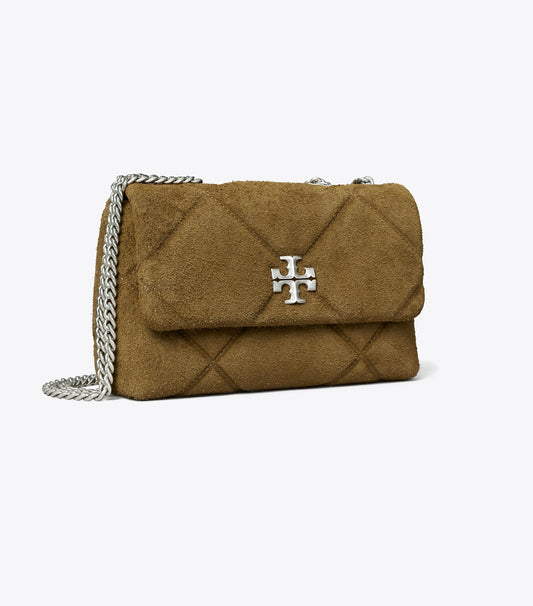 Tory Burch Kira Diamond Quilt Suede Shoulder Bag - Deep Olive