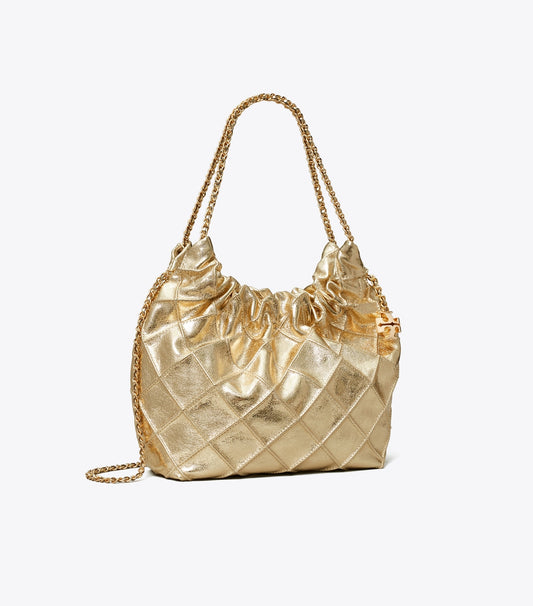 Tory Burch Mini Fleming Metallic Hobo Bag - Gold
