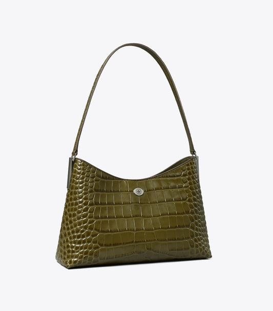 Tory Burch Small Robinson Croc-Embossed Shoulder Bag - Green Khaki