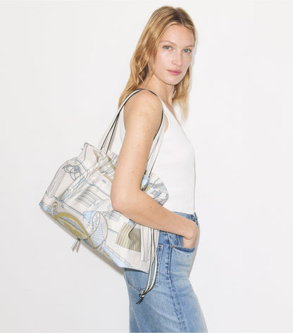 Tory Burch Ella Printed Drawstring Tote - The Pool Beige
