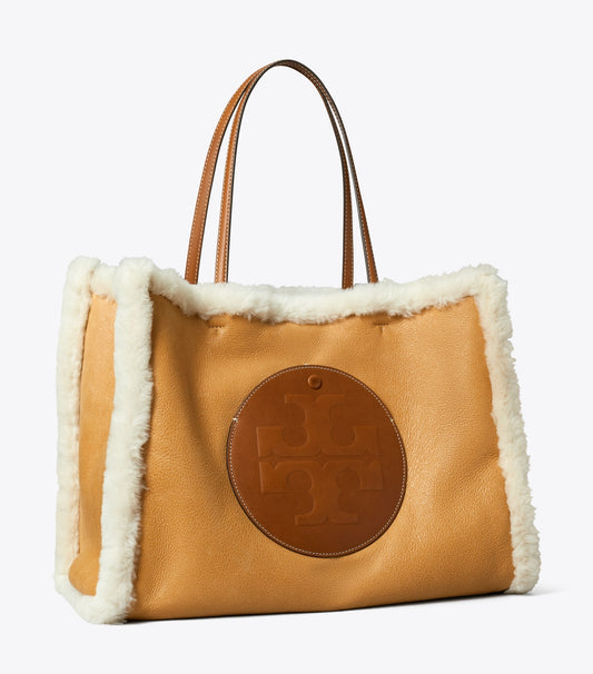 Tory Burch Ella Shearling Tote - Light Natural / Brown