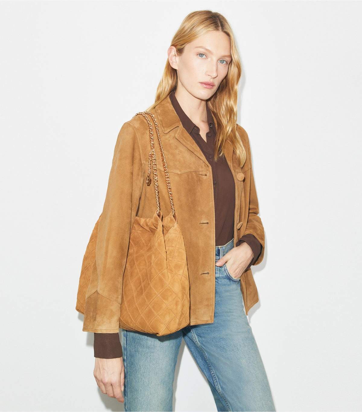 Tory Burch Fleming Soft Suede Hobo Bag - Chicory Brown