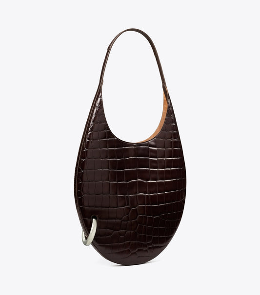Tory Burch Pierced Croc-Embossed Bag - Dark Cocoa