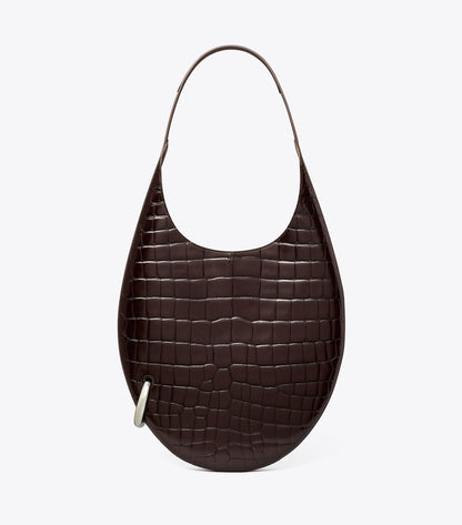 Tory Burch Pierced Croc-Embossed Bag - Dark Cocoa