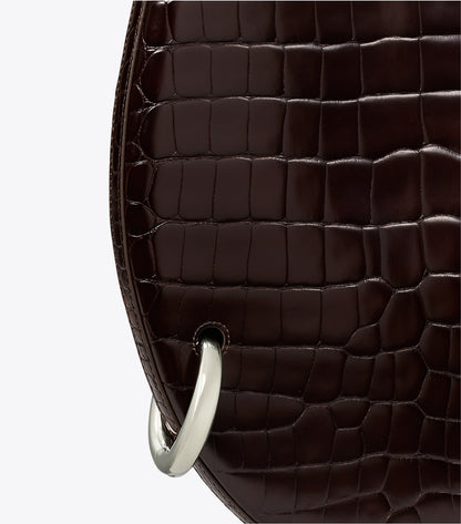 Tory Burch Pierced Croc-Embossed Bag - Dark Cocoa