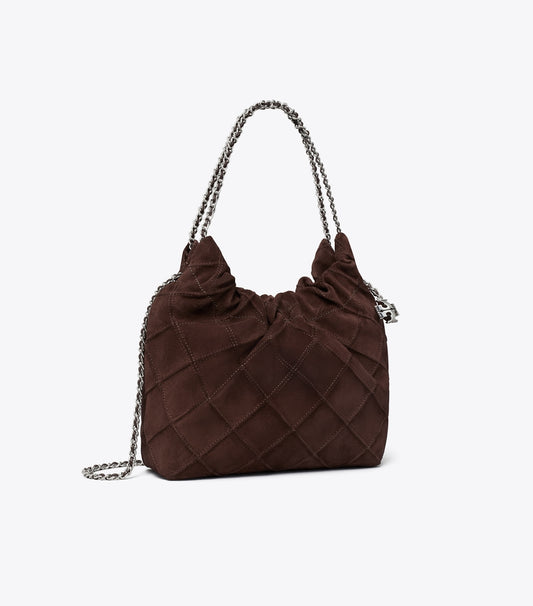 Tory Burch Mini Fleming Soft Suede Hobo Bag - Licorice