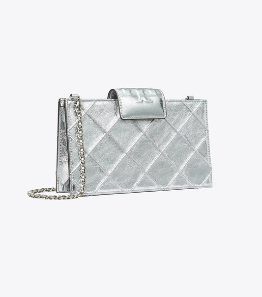 Tory Burch Mini Fleming Metallic Crossbody - Silver