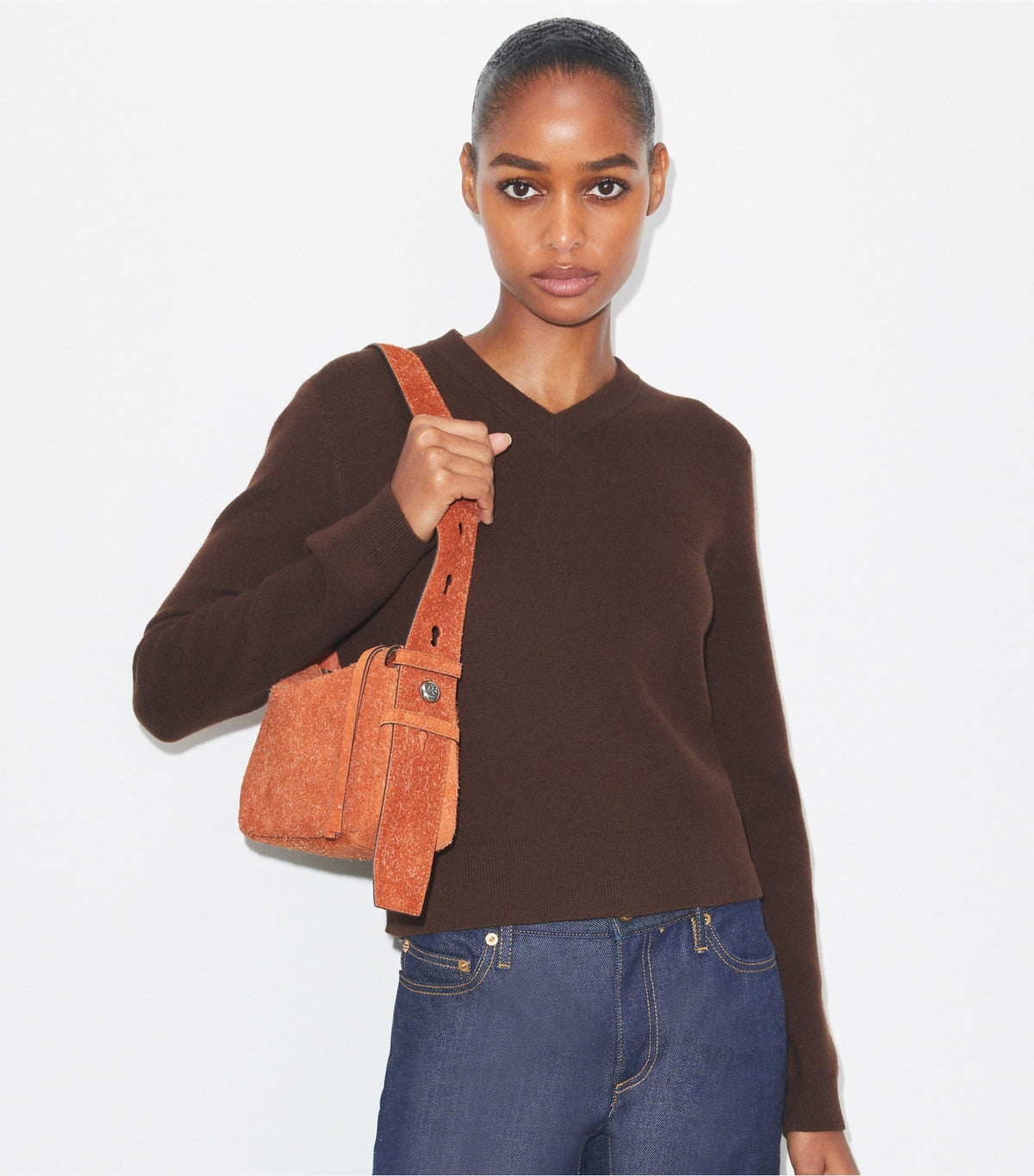 Tory Burch Small Brushed Suede Shoulder Bag - Rough Rust