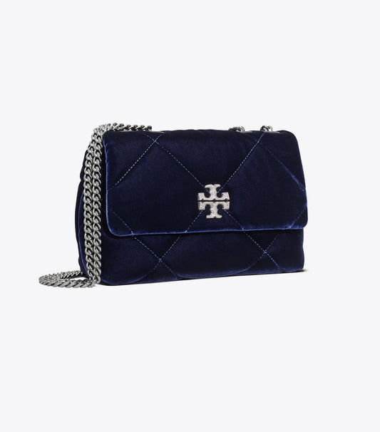 Tory Burch Small Kira Diamond Quilt Velvet Pavé Shoulder Bag - Perfect Navy