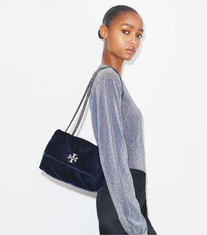 Tory Burch Small Kira Diamond Quilt Velvet Pavé Shoulder Bag - Perfect Navy