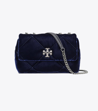 Tory Burch Small Kira Diamond Quilt Velvet Pavé Shoulder Bag - Perfect Navy