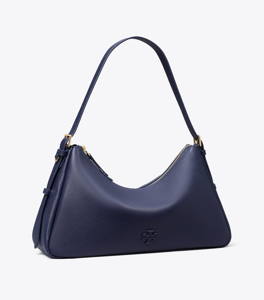Tory Burch Leather Zip Top Shoulder Bag - Tory Navy