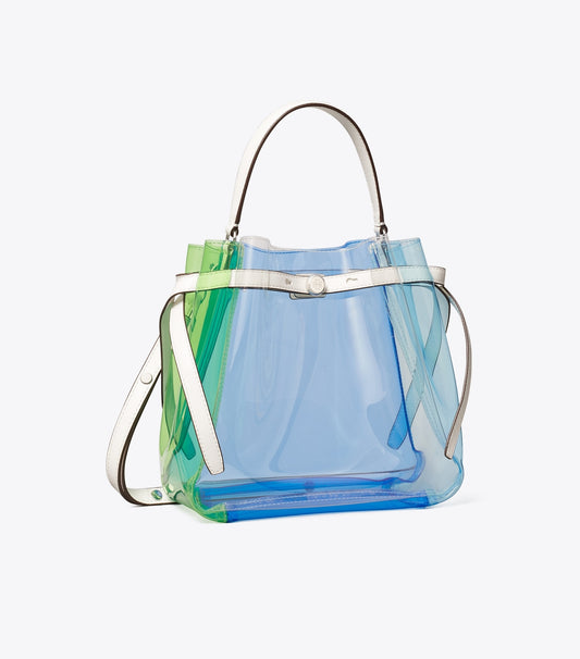 Tory Burch Color-Block Clear Bucket Bag - Pool Blue